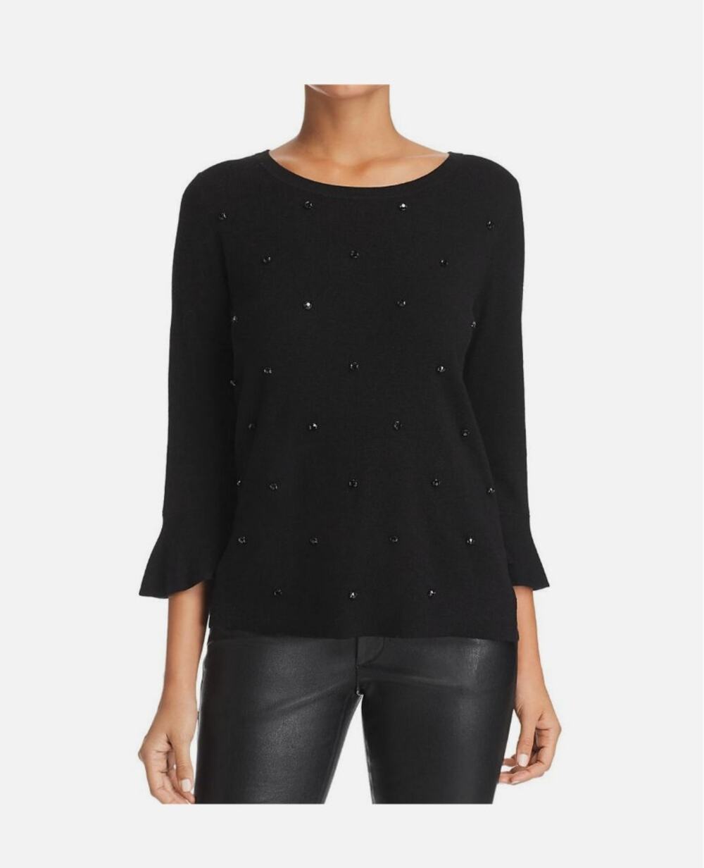 NWT Le Gali Black Rhinestone Embellished Bell Sleeve Pullover Julie Sweater XS